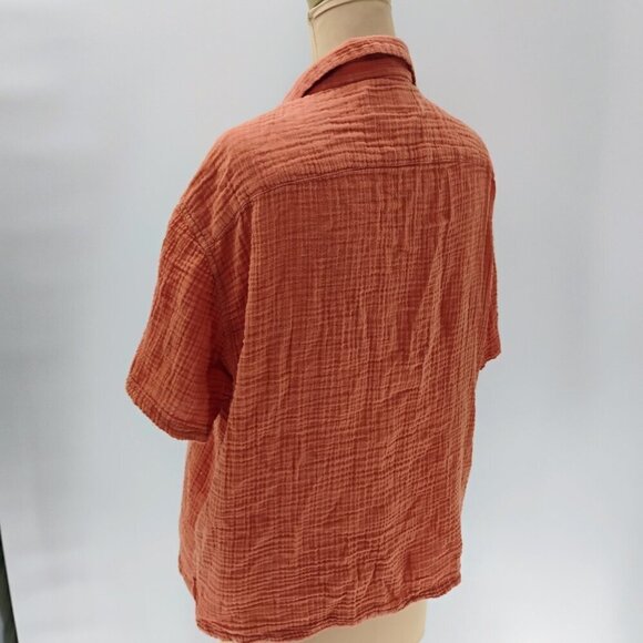 Abercrombie and Fitch cotton gauze shirt orange fall color lightweight - Picture 9 of 16